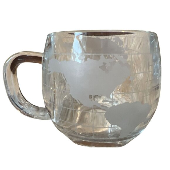 Nestle Other - Vintage Nestle World Globe Etched Clear Glass Coffee Mug Tea Cup 1970s